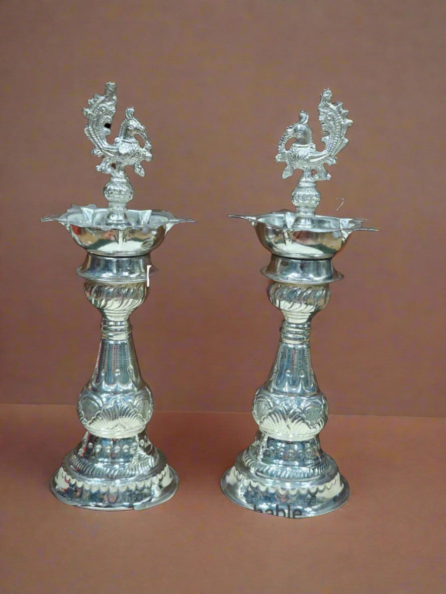 german silver nakashi peacock diya set for housewarming/ home décor/ diwali