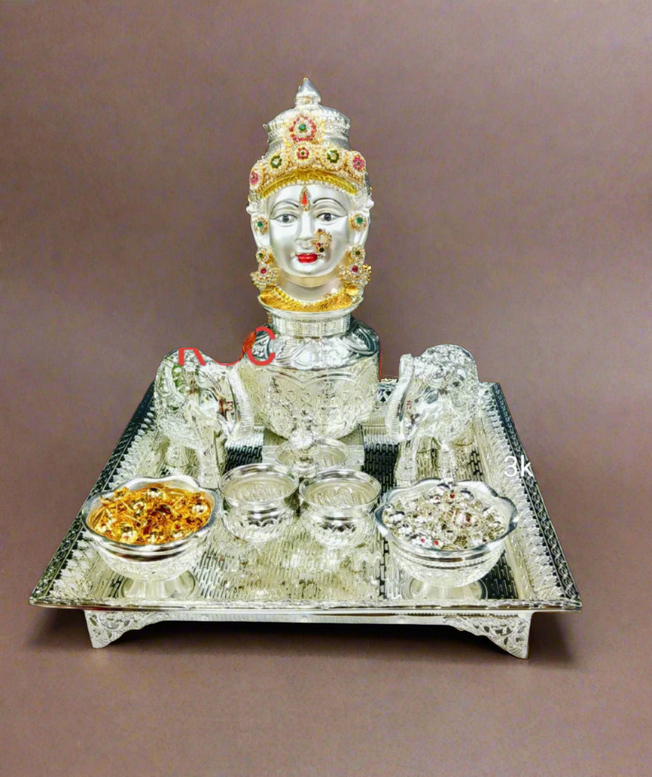 german silver full pooja thali set 10 pieces for housewarming pooja/ diwali