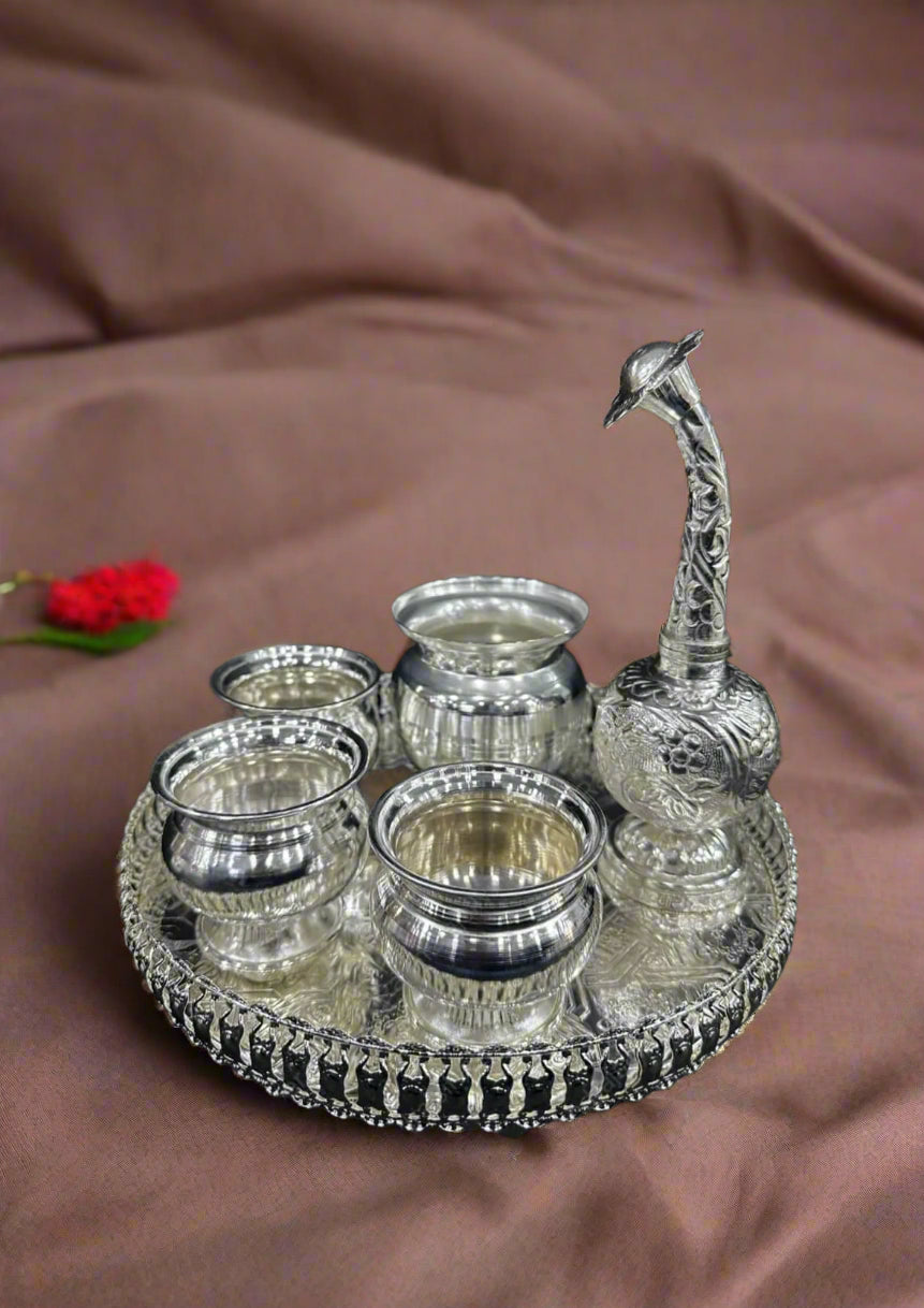 german silver small pooja thali set/ welcoming kit for festival/ housewarming pooja