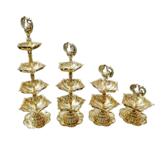 brass set of 4  peacock Diya