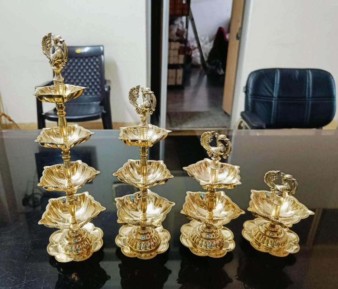 Brass Set of 4 Peacock Diya for Diwali/ Housewarming Pooja Party