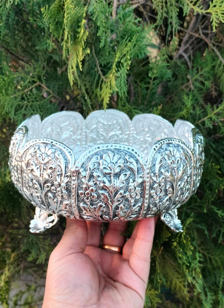 german silver lotus urli bowl for fruits/flower/home decor/gift item/festival