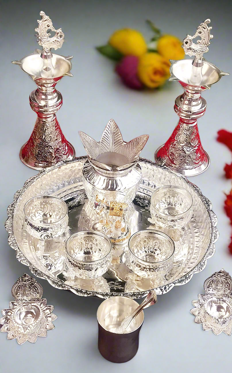 German Silver House Warming Pooja Combo Set of 12 Pieces