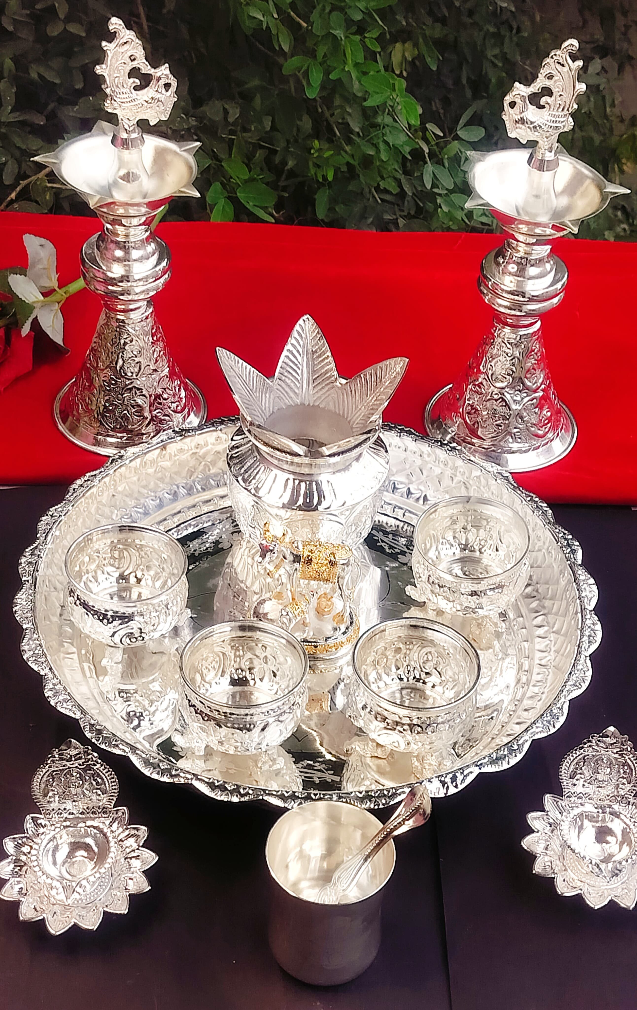 German Silver House Warming Pooja Combo Set of 12 Pieces