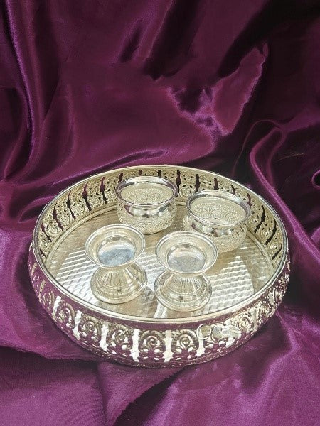 German silver pooja thali set of 5 pieces for housewarming/Diwali festival