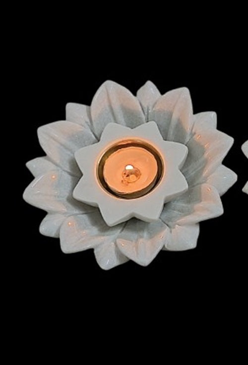 marble lotus urli with star diya/tea light holder for home décor