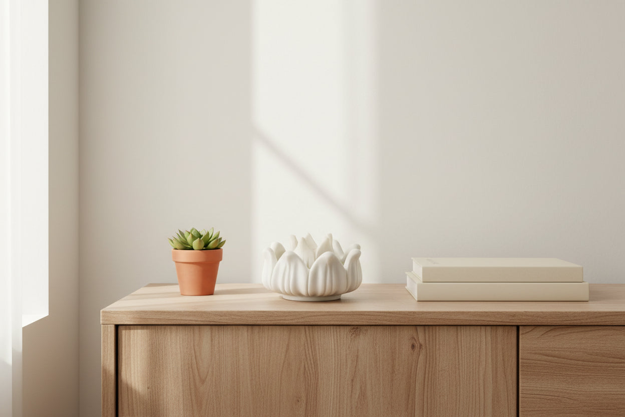 set of 2, lotus marble urli with lotus tea light holder for home décor/gift item