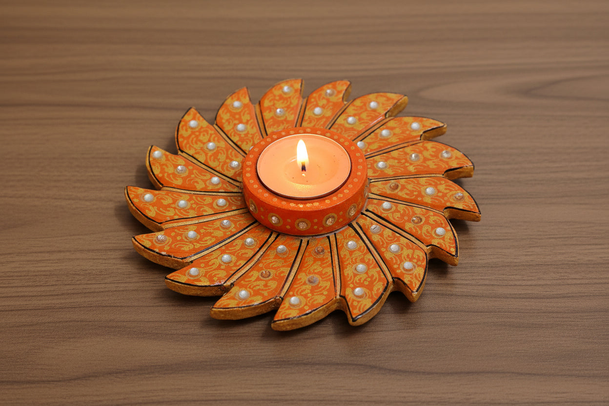 set of 4 marble hand painted tea light holder for home décor/gift item, 6"