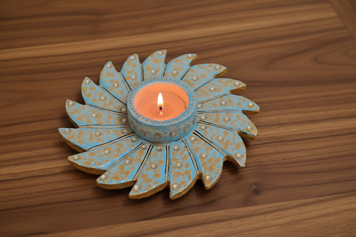 set of 4 marble hand painted tea light holder for home décor/gift item, 6"