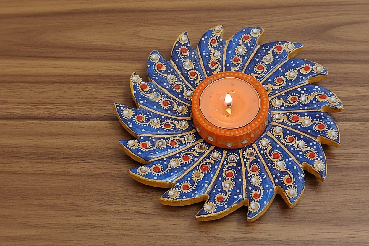 set of 4 marble hand painted tea light holder for home décor/gift item, 6"