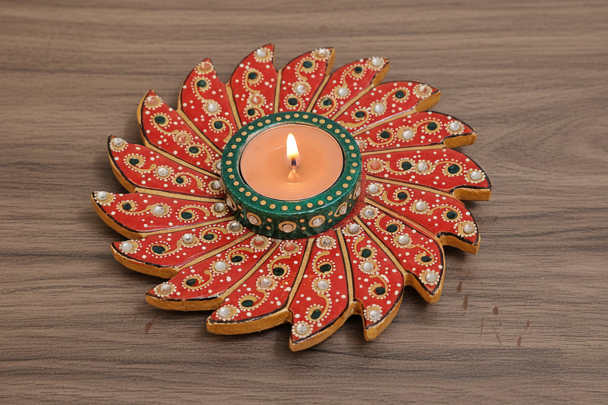 set of 4 marble hand painted tea light holder for home décor/gift item, 6"