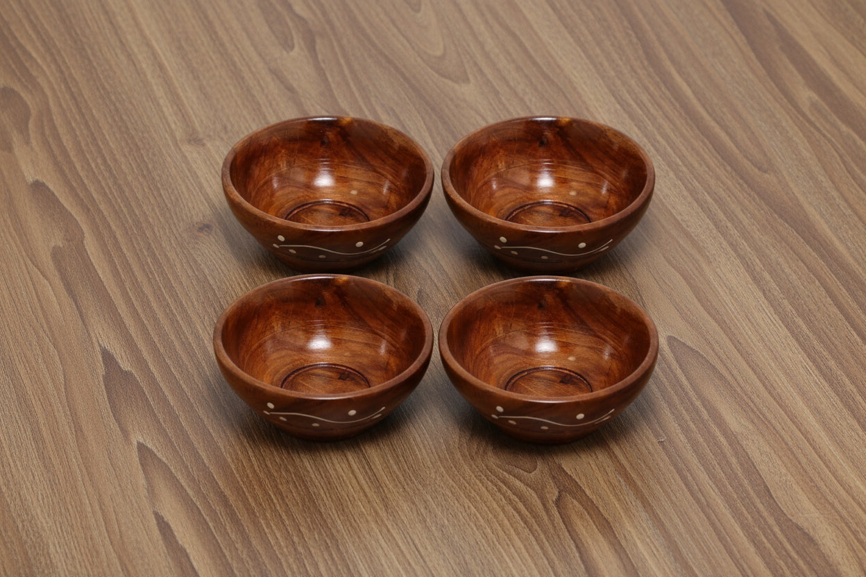 Handmade Wooden Bowl Set of 4 – Rustic Kitchen & Dining Décor for Serving, Snacks