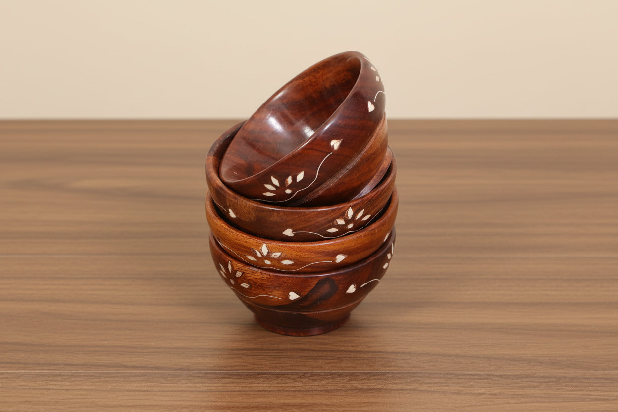 Handmade Wooden Bowl Set of 4 – Rustic Kitchen & Dining Décor for Serving, Snacks