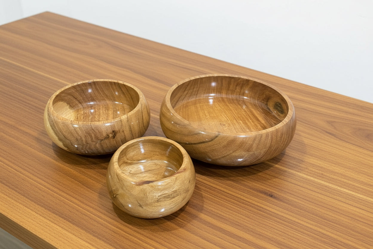 Handmade Wooden Bowl Set of 3 – Rustic Kitchen & Dining Décor for Serving, Snacks
