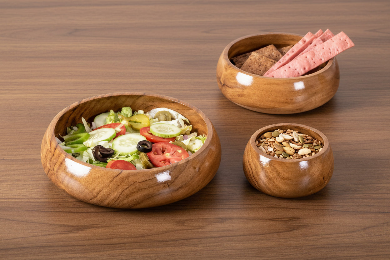 Handmade Wooden Bowl Set of 3 – Rustic Kitchen & Dining Décor for Serving, Snacks