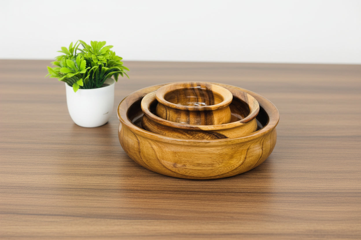 Handmade big Wooden Bowl Set of 3 – Rustic Kitchen & Dining Décor for Serving, Snacks