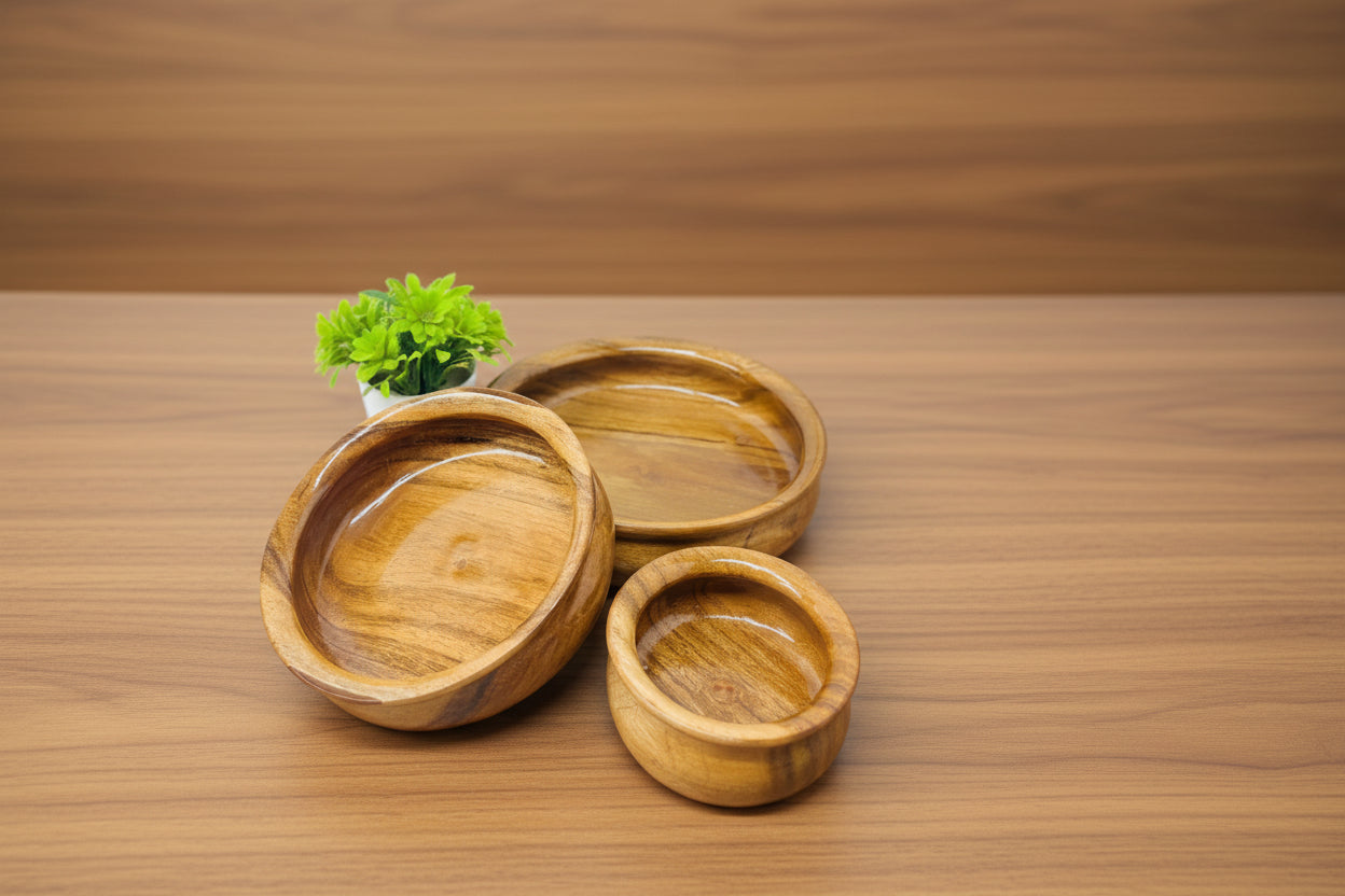 Handmade big Wooden Bowl Set of 3 – Rustic Kitchen & Dining Décor for Serving, Snacks