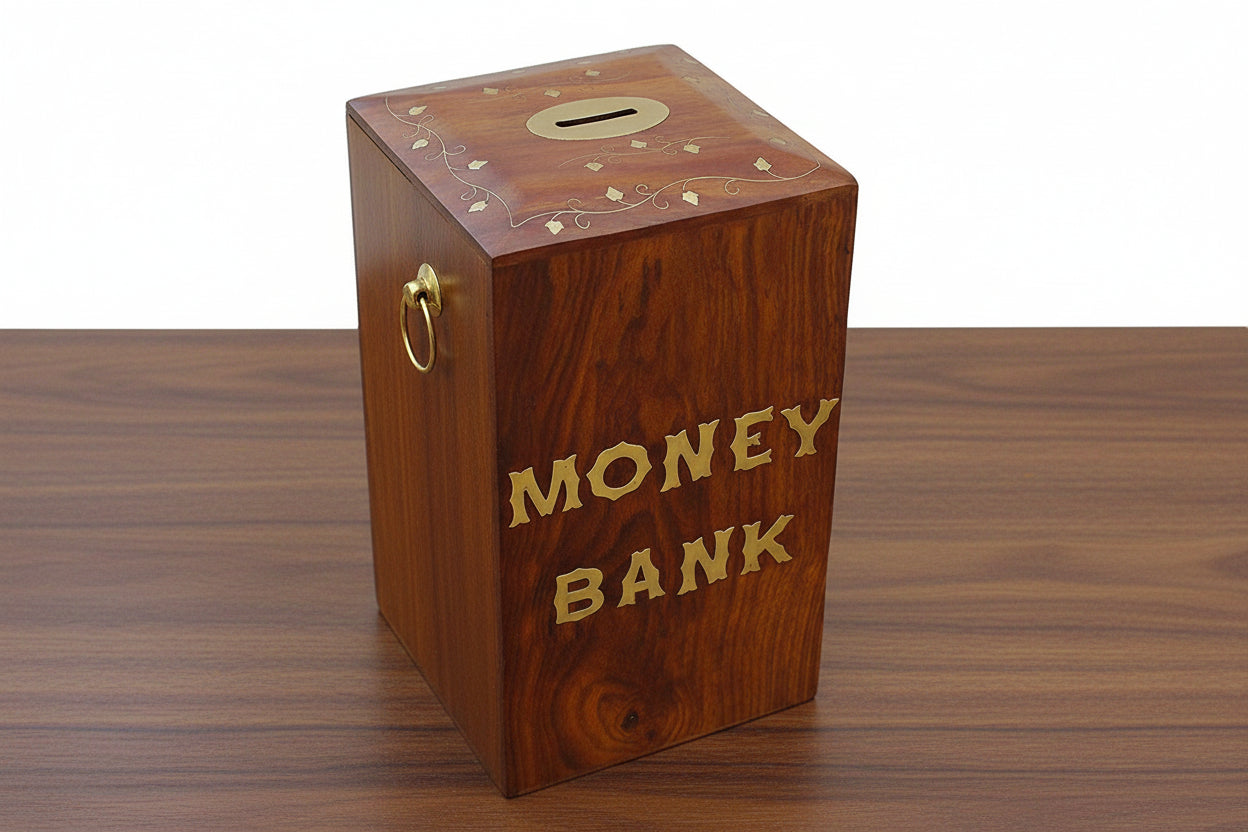 Handmade Wooden money Bank  – Ethnic Savings Box for Home Décor & Gifting gor kids