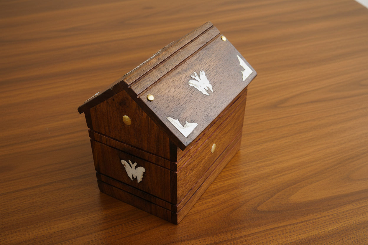 Handmade Wooden hut shape Bank – Ethnic Savings Box for Home Décor & Gifting, 6"
