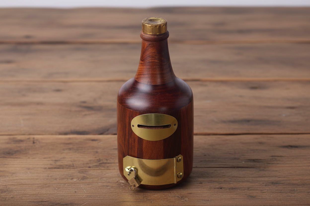 Handmade Wooden bottle shape Bank – Ethnic Savings Box for Home Décor & Gifting