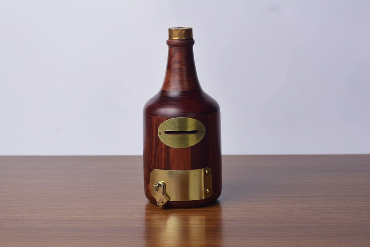 Handmade Wooden bottle shape Bank – Ethnic Savings Box for Home Décor & Gifting