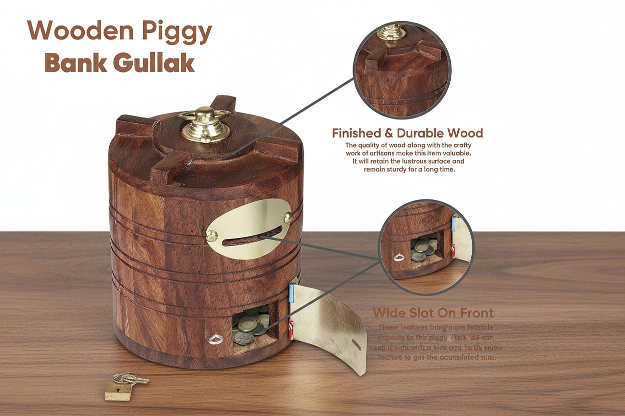 Handmade Wooden money Bank  – Ethnic Savings Box for Home Décor & Gifting
