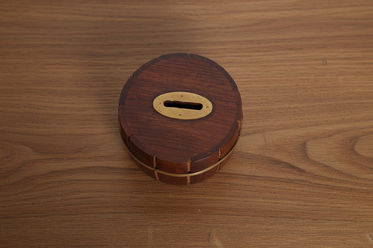 Wooden Money Bank – Ethnic Brass Inlay Savings Box for Home Décor & Gifting