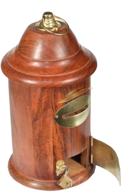 Wooden post box design Money Bank – Ethnic Brass Inlay Savings Box for Home Décor & Gifting