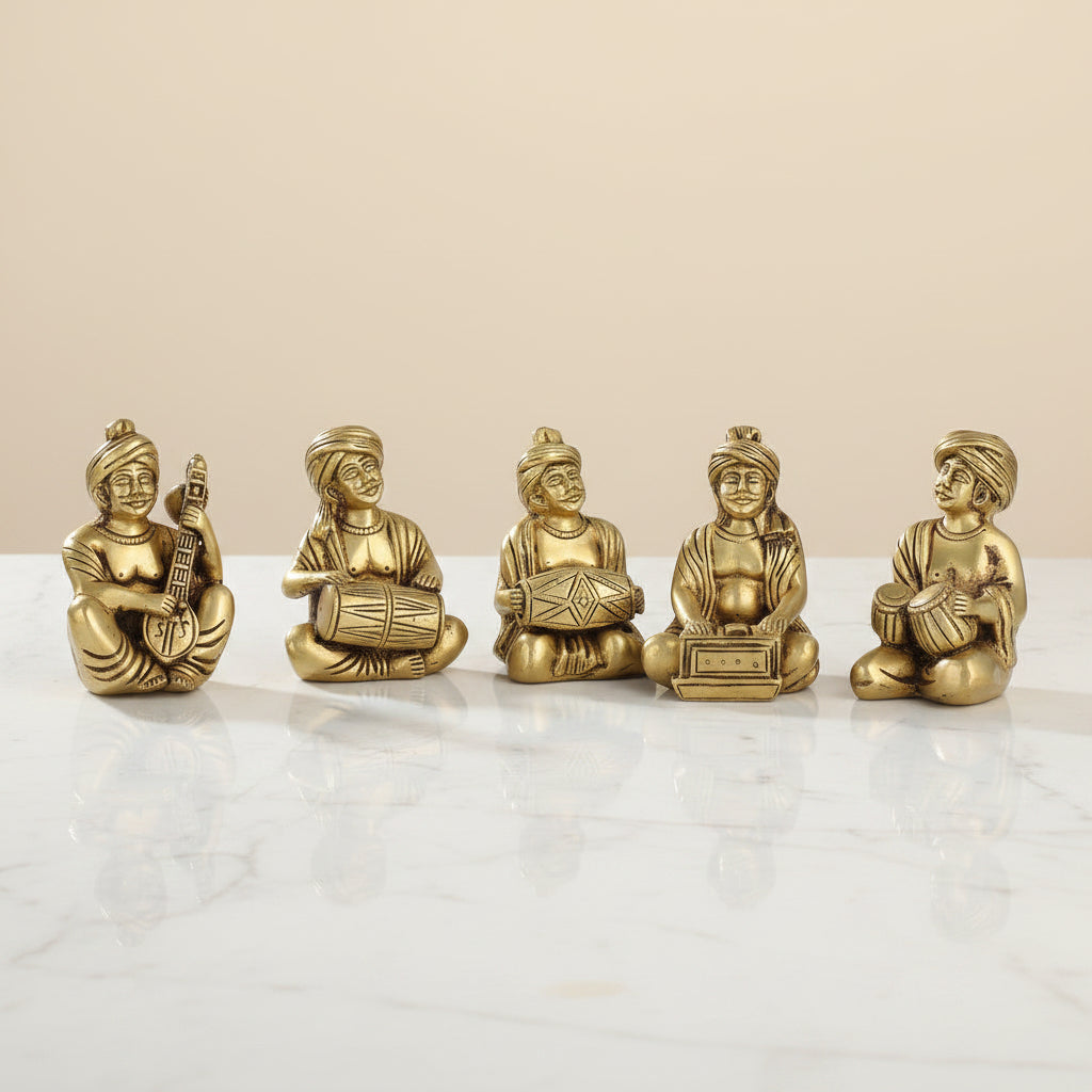 Brass Pagri Musicians Set of 5 – Handcrafted Home Décor for Elegance, Tradition & Positive Vibes