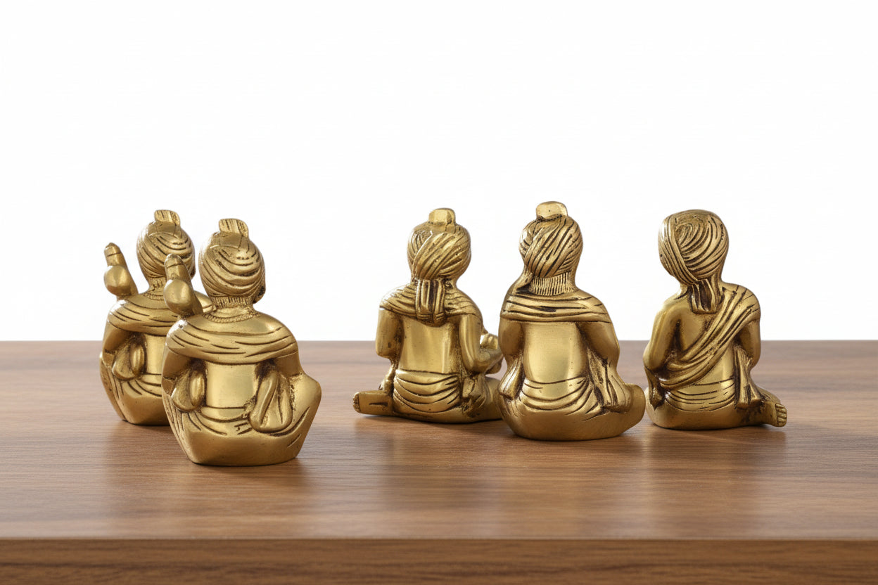 Brass Pagri Musicians Set of 5 – Handcrafted Home Décor for Elegance, Tradition & Positive Vibes