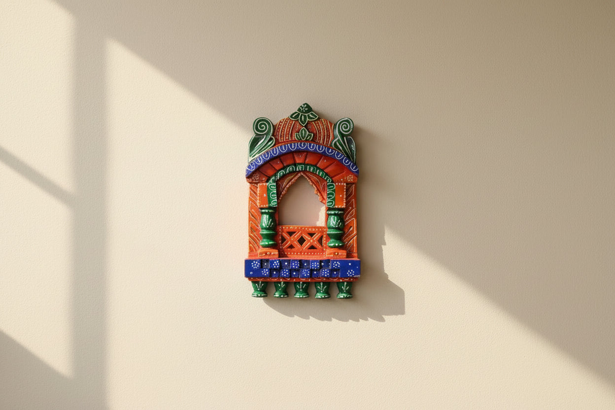 Wooden Handpainted Jharokha – Traditional Wall Décor for Artistic Charm & Cultural Elegance, multicolor