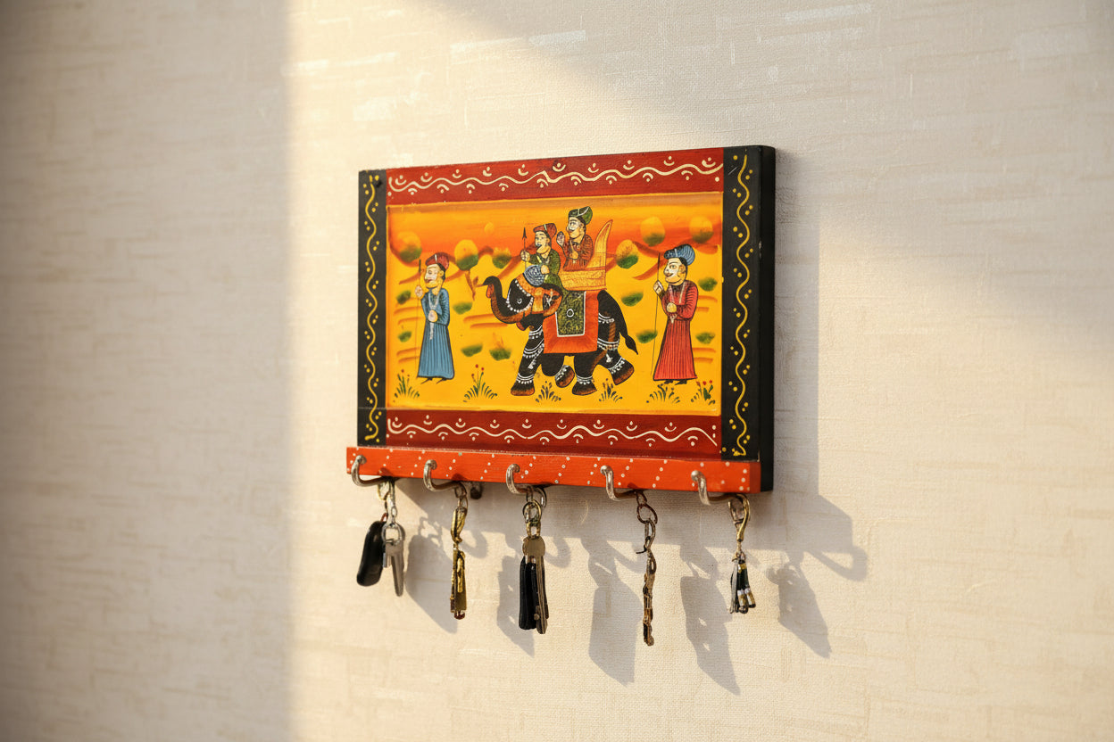 Wooden Handpainted 5 Hooks – Artistic Wall Décor for Organized Living & Traditional Charm