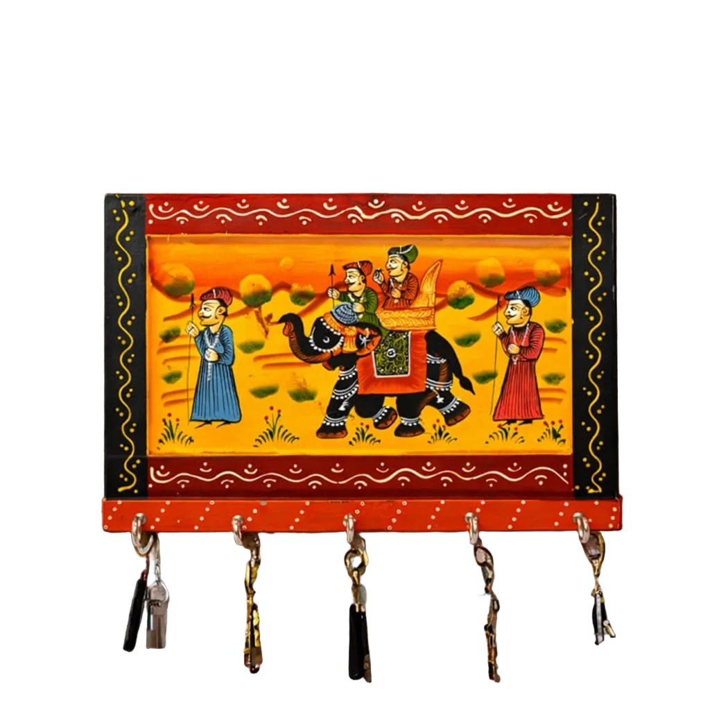 Wooden Handpainted 5 Hooks – Artistic Wall Décor for Organized Living & Traditional Charm
