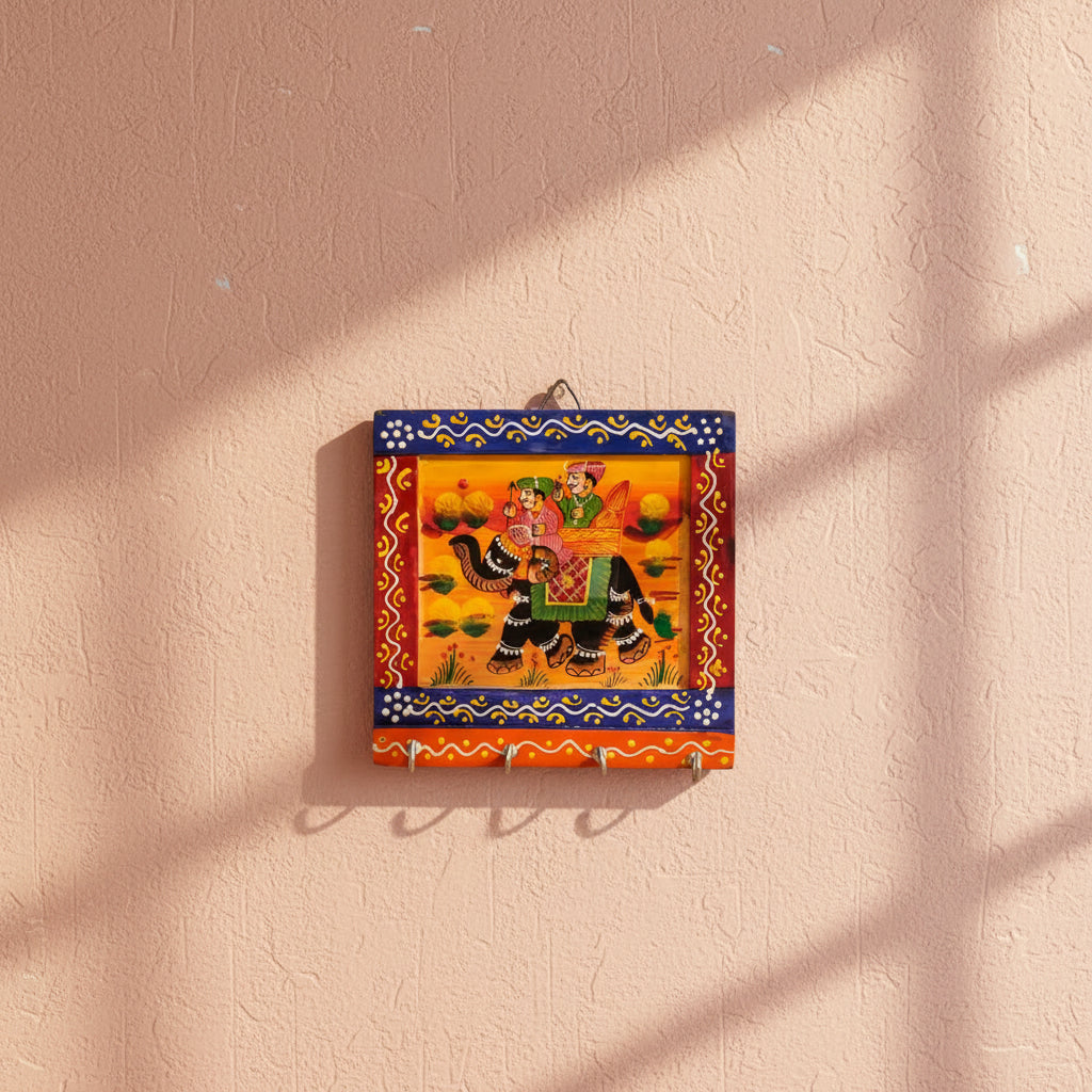 Wooden Handpainted 4 Hooks – Artistic Wall Décor for Organized Living & Traditional Charm