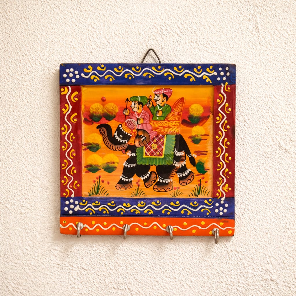 Wooden Handpainted 4 Hooks – Artistic Wall Décor for Organized Living & Traditional Charm