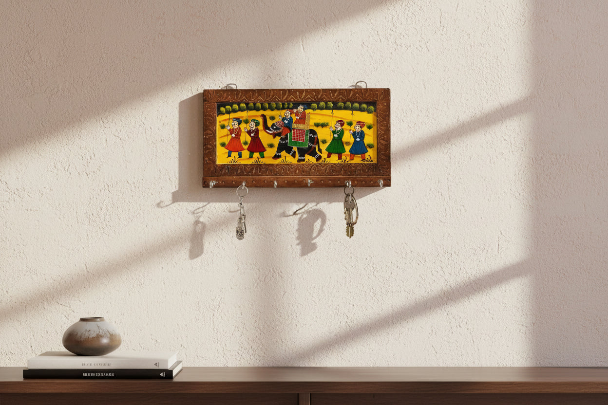 Wooden Handpainted 6 Hooks – Artistic Wall Décor for Organized Living & Traditional Charm
