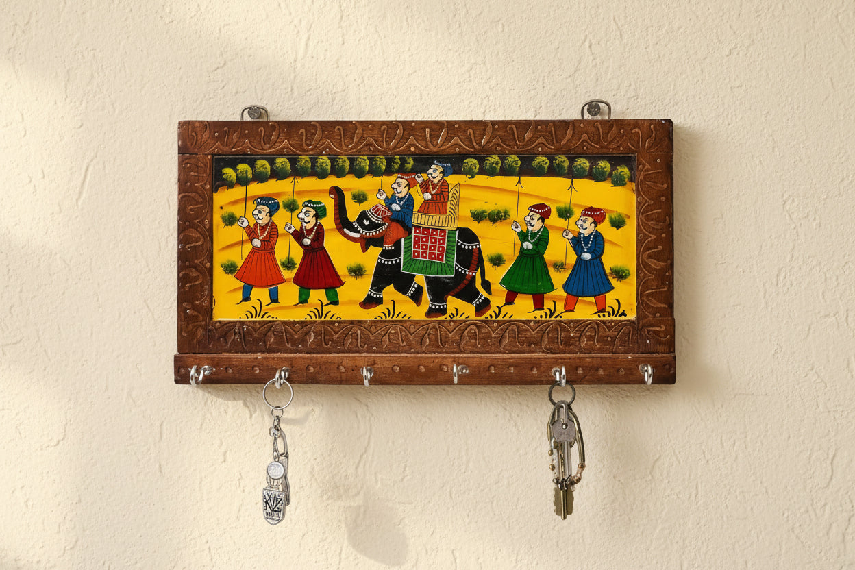 Wooden Handpainted 6 Hooks – Artistic Wall Décor for Organized Living & Traditional Charm