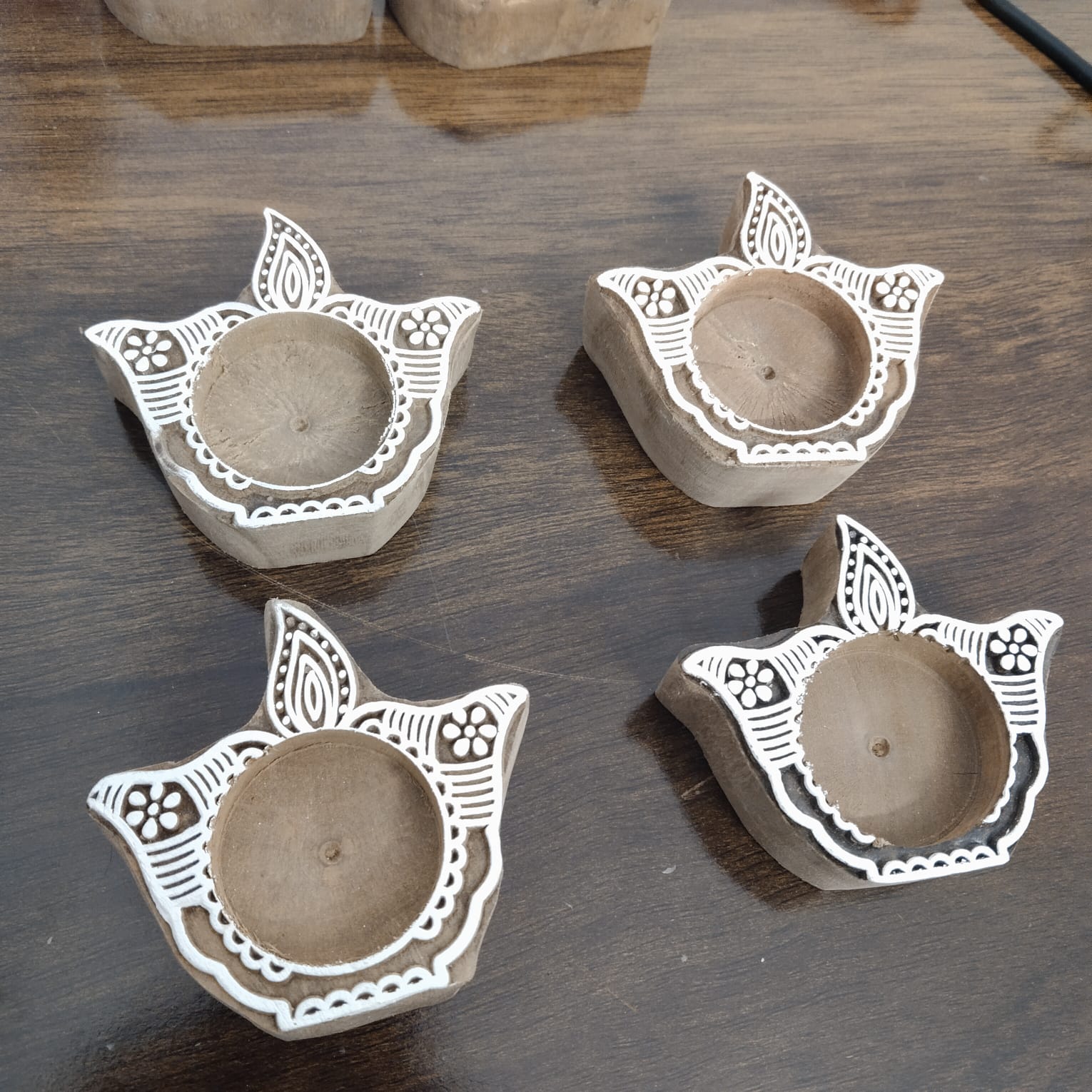 Wooden diya design  Hand Block Tea Light Holder Set of 12 – Artistic Home Décor for Warmth, Tradition & Festive Glow