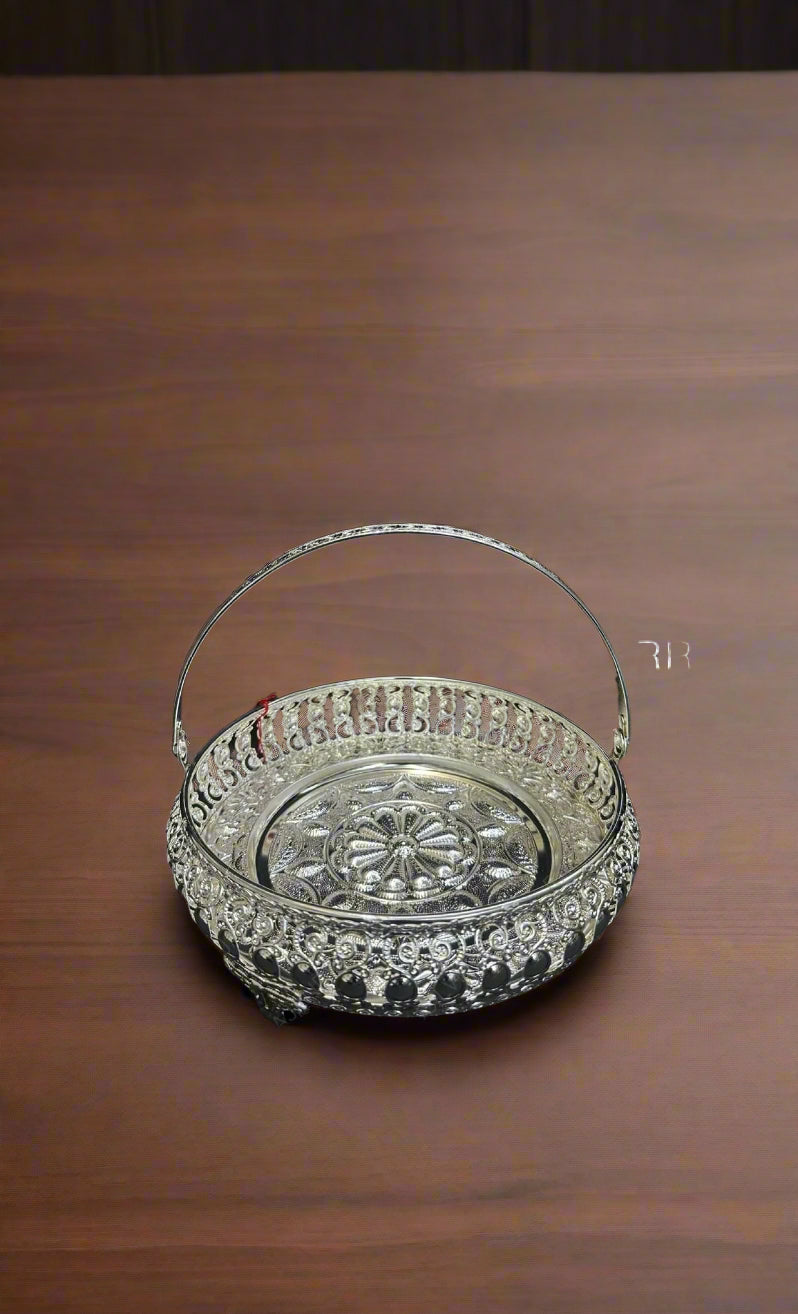 german silver 8" tray with handle for serving/ gift item