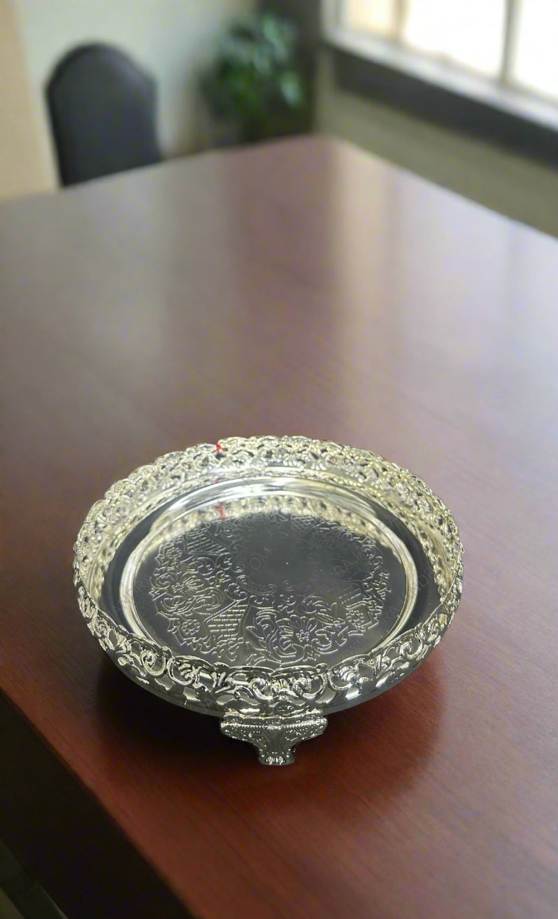german silver designer tray for serving/ gift item/ pooja