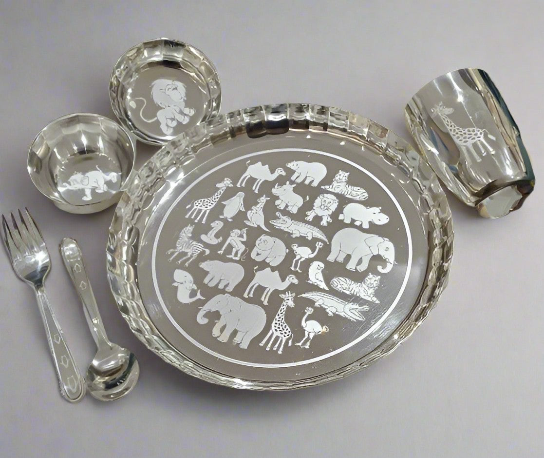 silver plated animal print dinner set, set of 6 pieces