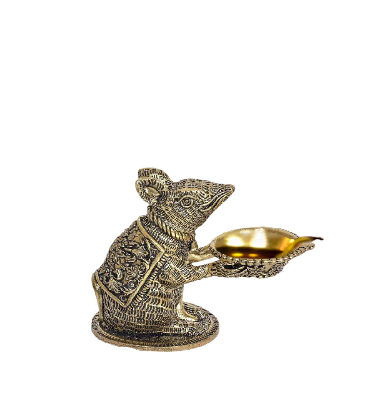 Gold-Toned Brass Mouse Diya pair – Vahan of Lord Ganesha, Ideal for Mandir & Home Decoration