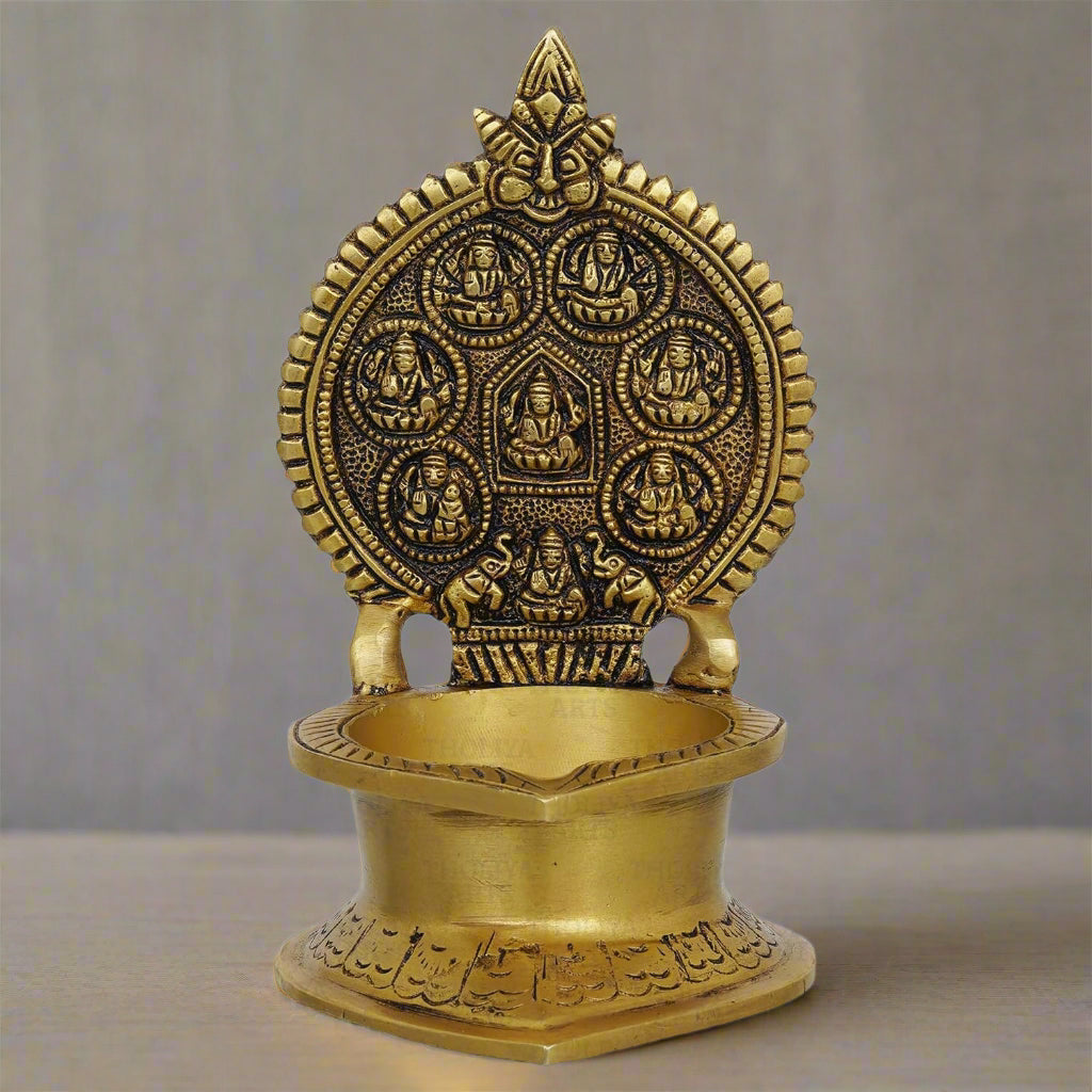 Brass Ashta Lakshmi Diya – Large Size Traditional Oil Lamp for Pooja, Temple & Home Décor