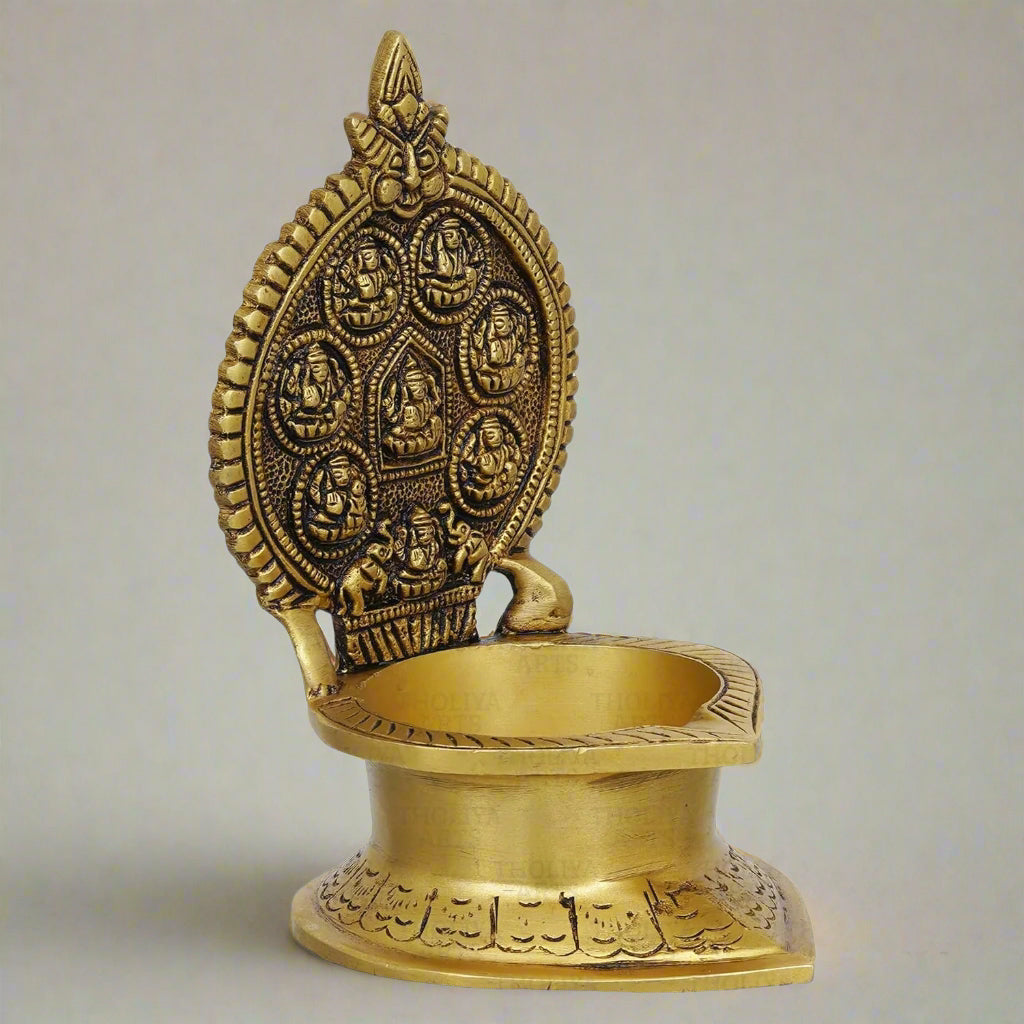 Brass Ashta Lakshmi Diya – Large Size Traditional Oil Lamp for Pooja, Temple & Home Décor