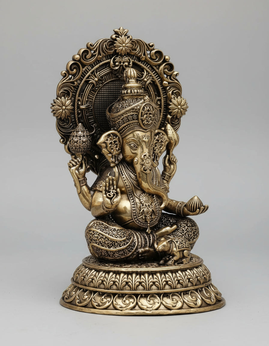 Brass Ganesh Idol – Antique Finish Ganpati Murti for Home Temple, Office & Puja Room
