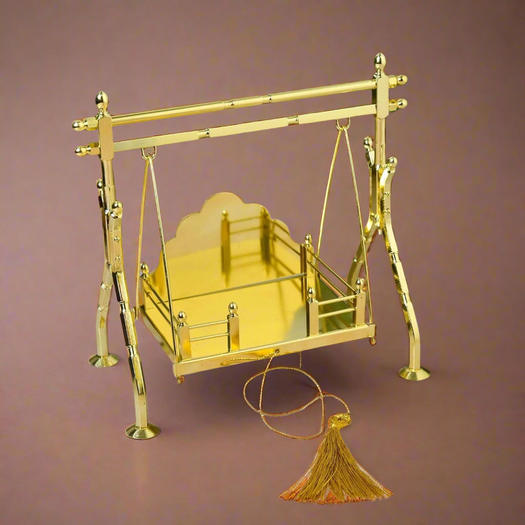Handcrafted Pure Brass Jhula for Laddu Gopal & Ganesh Ji – Traditional Hindola Swing for Pooja & Festive Décor