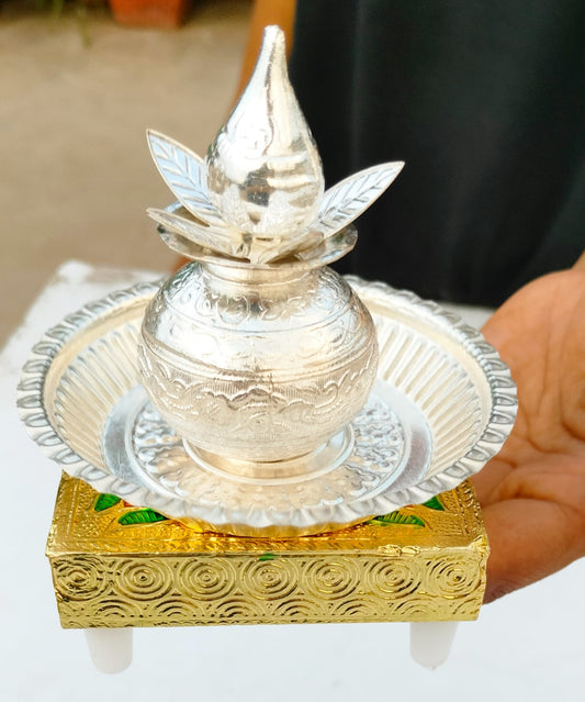 German silver kalasha set with coconut and leaf