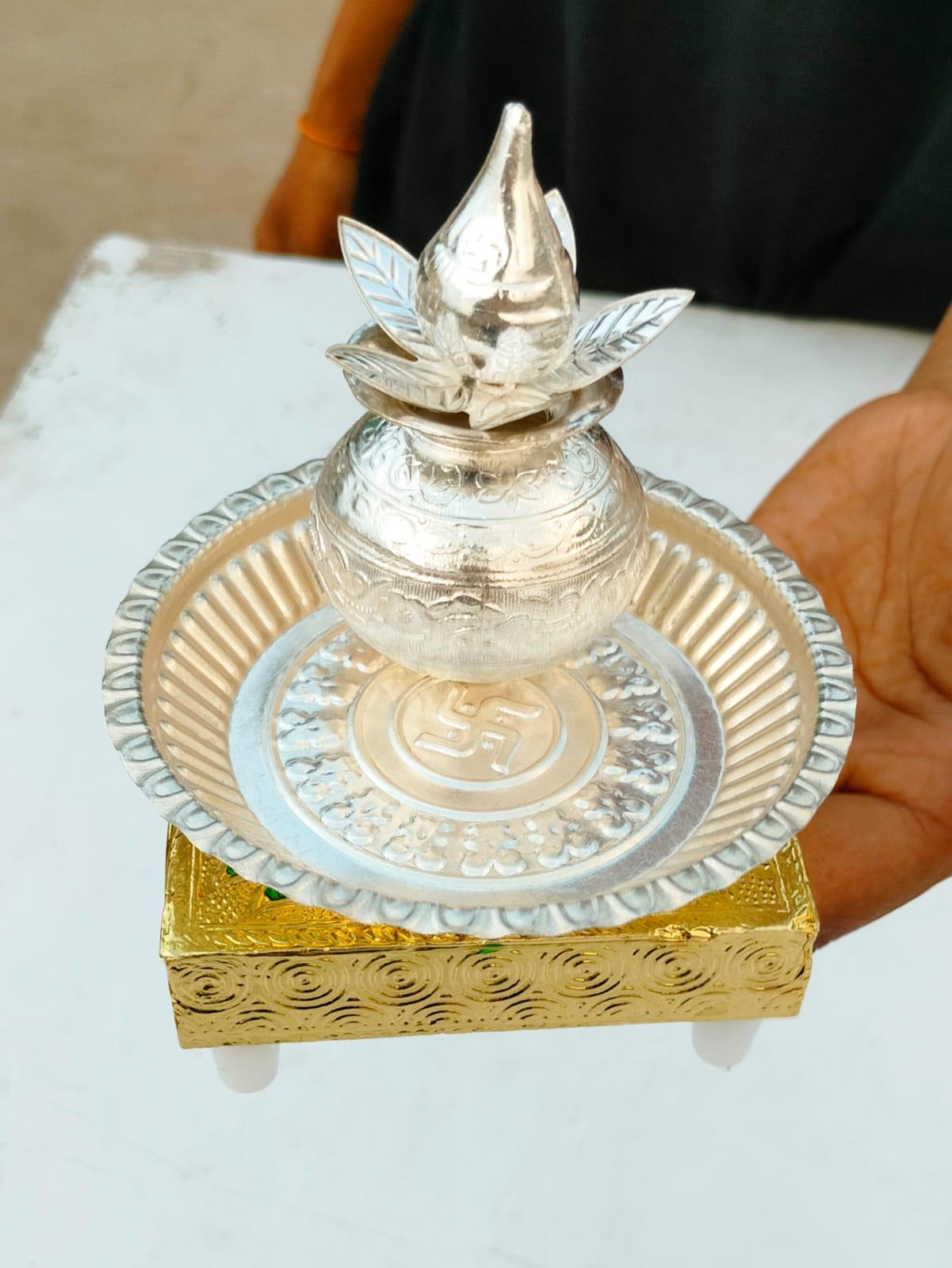 German Silver kalasha Set with Coconut and Leaf