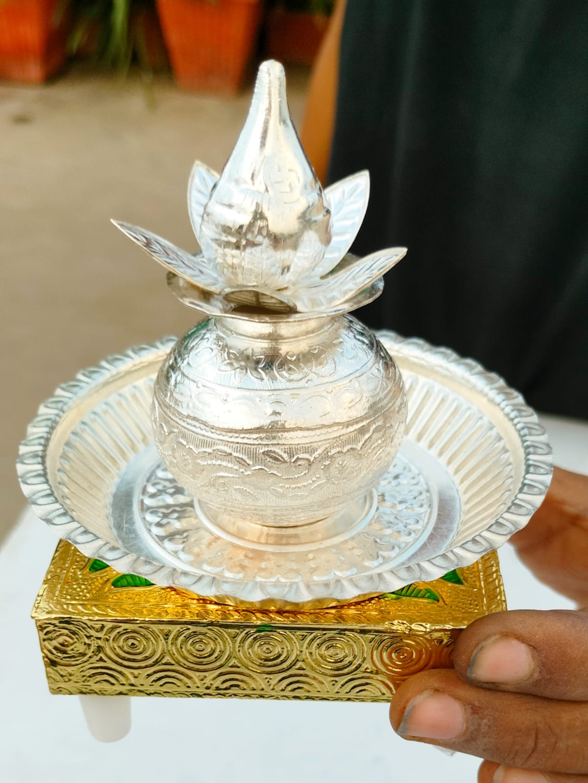 German Silver kalasha Set with Coconut and Leaf