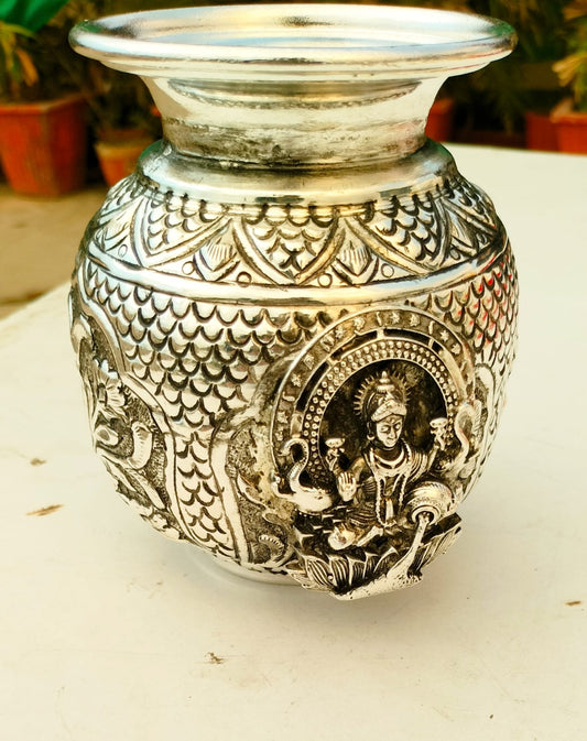 German silver antique Gaj Laxmi kalasha